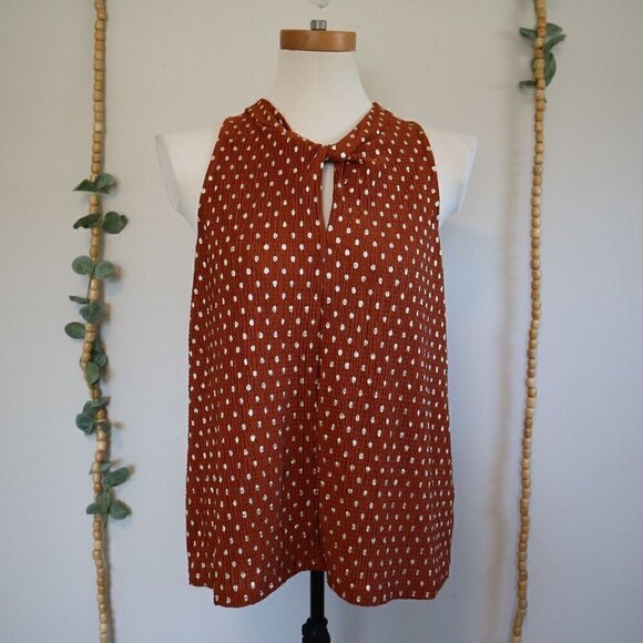 by Anthropologie Burnt Orange Textured Gold Polka Dot Blouse Size Small - Picture 1 of 7